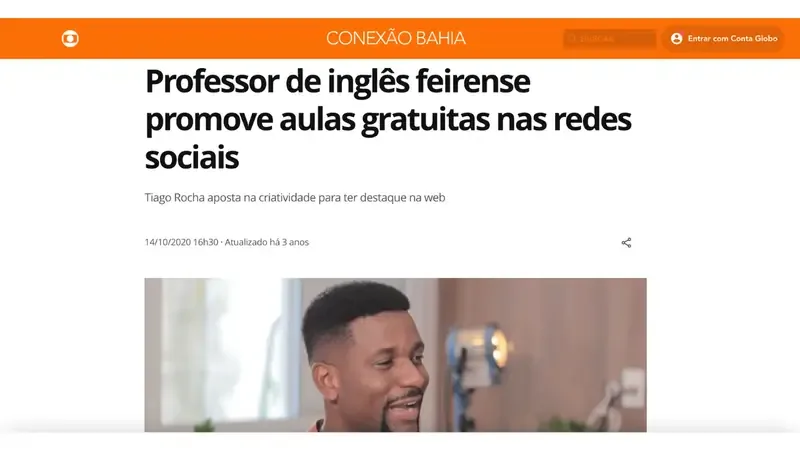 Tiago Rocha na Rede Globo Matéria da Rede Globo Conexão Bahia sobre Tiago Rocha